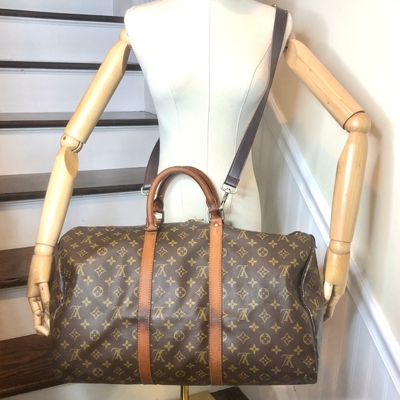 LOUIS VUITTON KeepAll LV 50 Boston Weekend Shoulder Bag Crossbody Tote Authentic - Picture 16 of 16